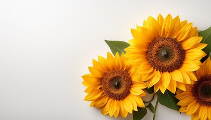 Fototapeta premium Bouquet Of Three Sunflower Flowers On A White Background Natural Background
