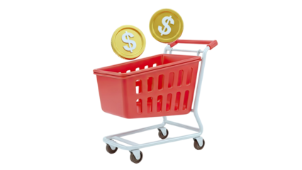 Red Shopping Cart with Dollar Coins