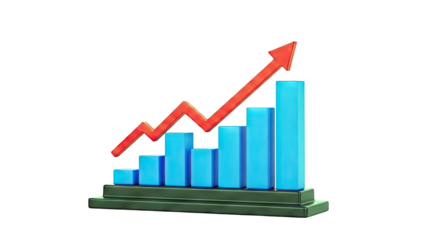 3D Bar Chart with Upward Trend Arrow