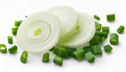 Green Onion Slices Fresh Cut Chives Isolated On White Background