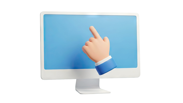 3D Cartoon Hand Clicking Computer Screen - Powered by Adobe