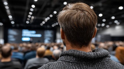 Audience member listening during business conference presentation