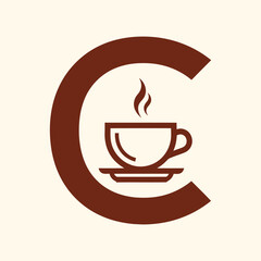 Obraz premium Coffee cup on saucer inside letter C logo