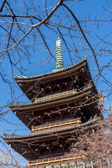 The Ueno Five-Storied Pagoda or Kyu-Kaneiji inside of Ueno Park, Tokyo
