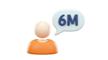 3D Icon of Person with "6M" in Speech Bubble