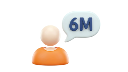 3D Icon of Person with "6M" in Speech Bubble