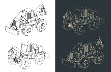 Forestry skidder with grab isometric drawings