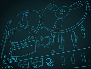 Reel to reel tape recorder close-up illustration
