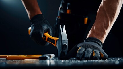 Skilled worker using pliers on wooden surface indoors