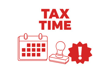Tax time reminder with calendar and stamp icon in red theme