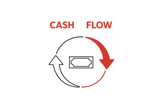 Cash flow diagram with bidirectional arrows and currency symbol
