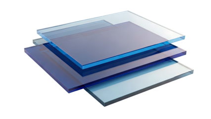 Stacked translucent blue acrylic sheets