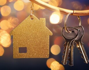 golden glitter house with hanging keys