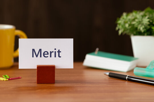 There is word card with the word Merit. It is as an eye-catching image.