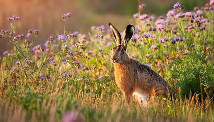 Obraz premium European Hare In Vibrant Wildflower Meadow