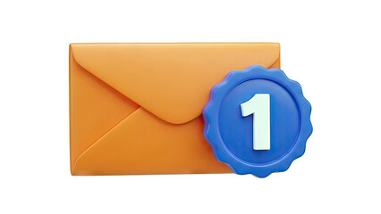 3D Orange Envelope with Notification Badge