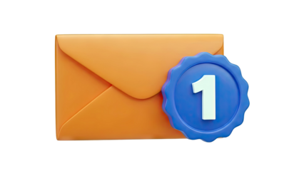 3D Orange Envelope with Notification Badge