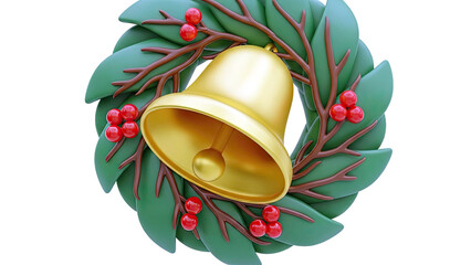 Christmas Wreath with Golden Bell and Red Berries