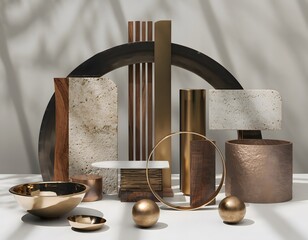 Abstract Still Life Composition With Geometric Forms and Neutral Materials