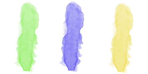 Vertical abstract paint splashes in green blue and yellow colors isolated on black background, colorful ink smear set for modern graphic design elements