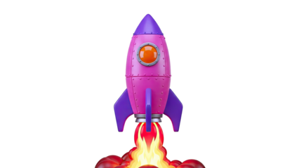 Pink and Purple Toy Rocket Launching with Fire and Smoke