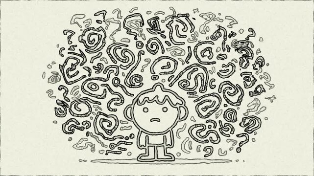 Hand draw animation representing a chaotic mind overthinking or the burdens of stress and anxiety