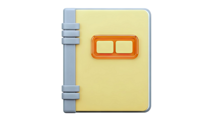 Stylized yellow notebook with orange accents and gray binder