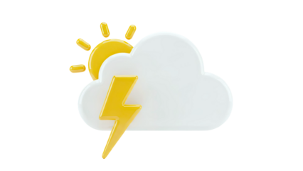 3D Weather Icon: Sun, Cloud, and Lightning Bolt