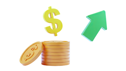 Dollar Sign, Coins, and Upward Arrow - Financial Growth Concept
