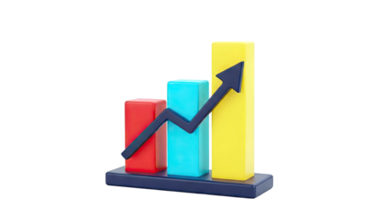 3D Bar Chart with Upward Trend Arrow