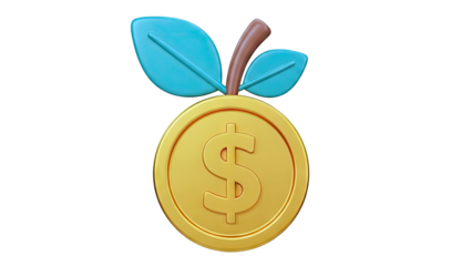 Gold Coin with Dollar Sign and Growing Leaves