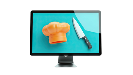 Computer screen displaying chef hat and knife icon