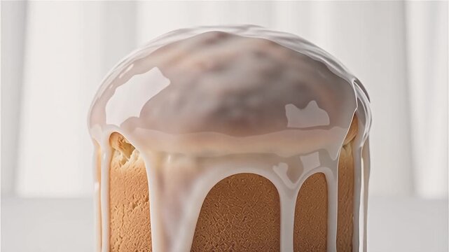 Freshly baked easter cake with dripping sweet white sugar glaze