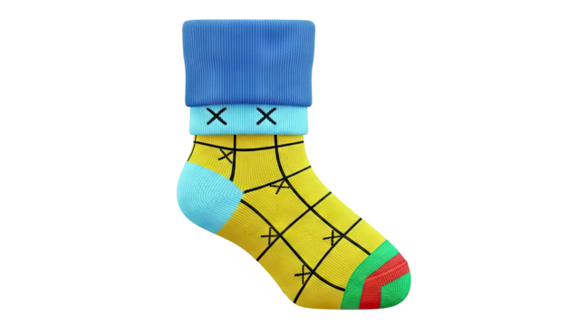 Yellow Pineapple Pattern Sock with Blue Cuff - Powered by Adobe