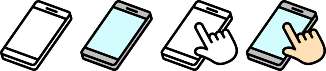 スマートフォンと手のアイコン。（Hand touch screen smartphone icon.）
