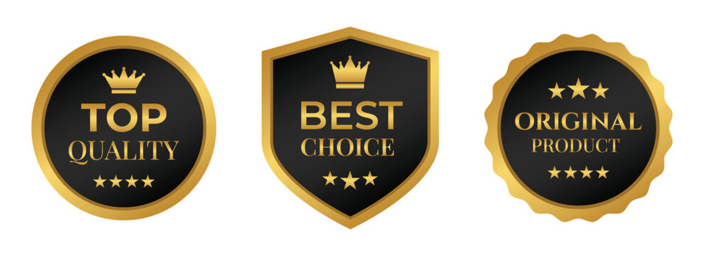 Luxury gold and black premium quality badges for authentic product branding