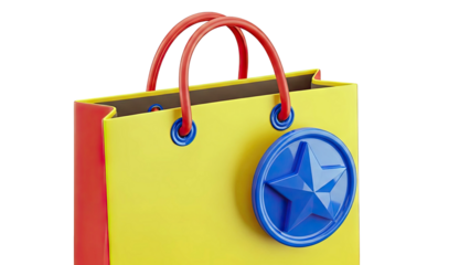 Yellow Shopping Bag with Red Handles and Blue Star Emblem