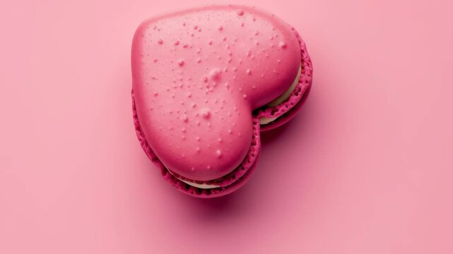 Overhead view of valentine heart macarons. valentine celebration and romantic desserts