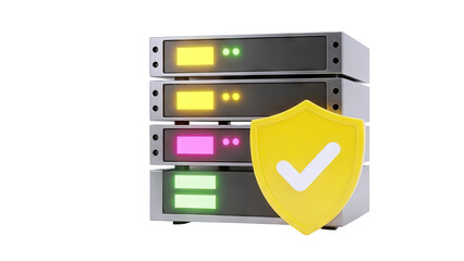 Server Rack with Security Shield Icon