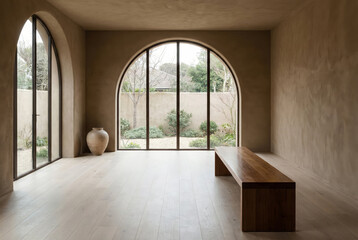 Arched Window Interior with Natural Light