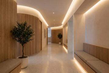 Minimal Corridor with Curved Lighting