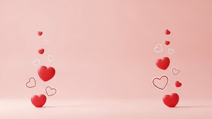 Falling Red Hearts on Pink Background for Romance Theme