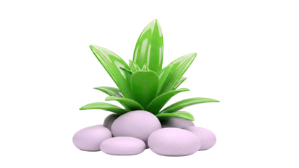 Stylized green plant with gray pebbles