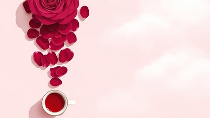 Rose Petals Falling into a Cup of Red Liquid Tea