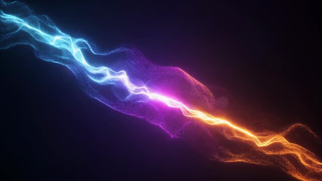Abstract blue background with glowing electric lightning and fractal plasma waves in a motion of energy and light