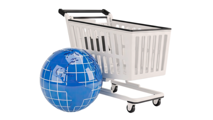 Shopping cart with globe, representing global commerce