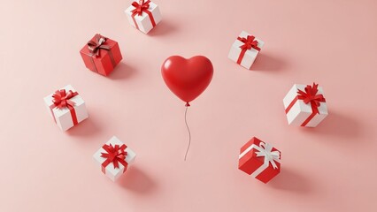 Heart Balloon Surrounded by Red and White Gift Boxes