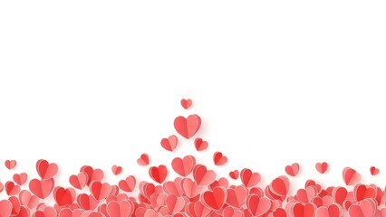 Paper Hearts Border on White Background for Valentine's Day