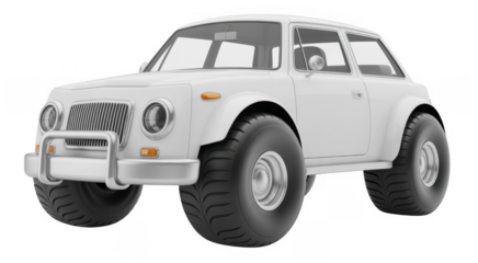 White off-road car with large tires isolated on a transparent background
