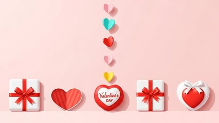 Valentine's Day Gifts and Falling Paper Hearts Illustration